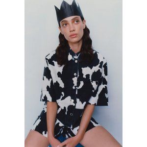Zara Cow Print Denim Shirt Jacket S